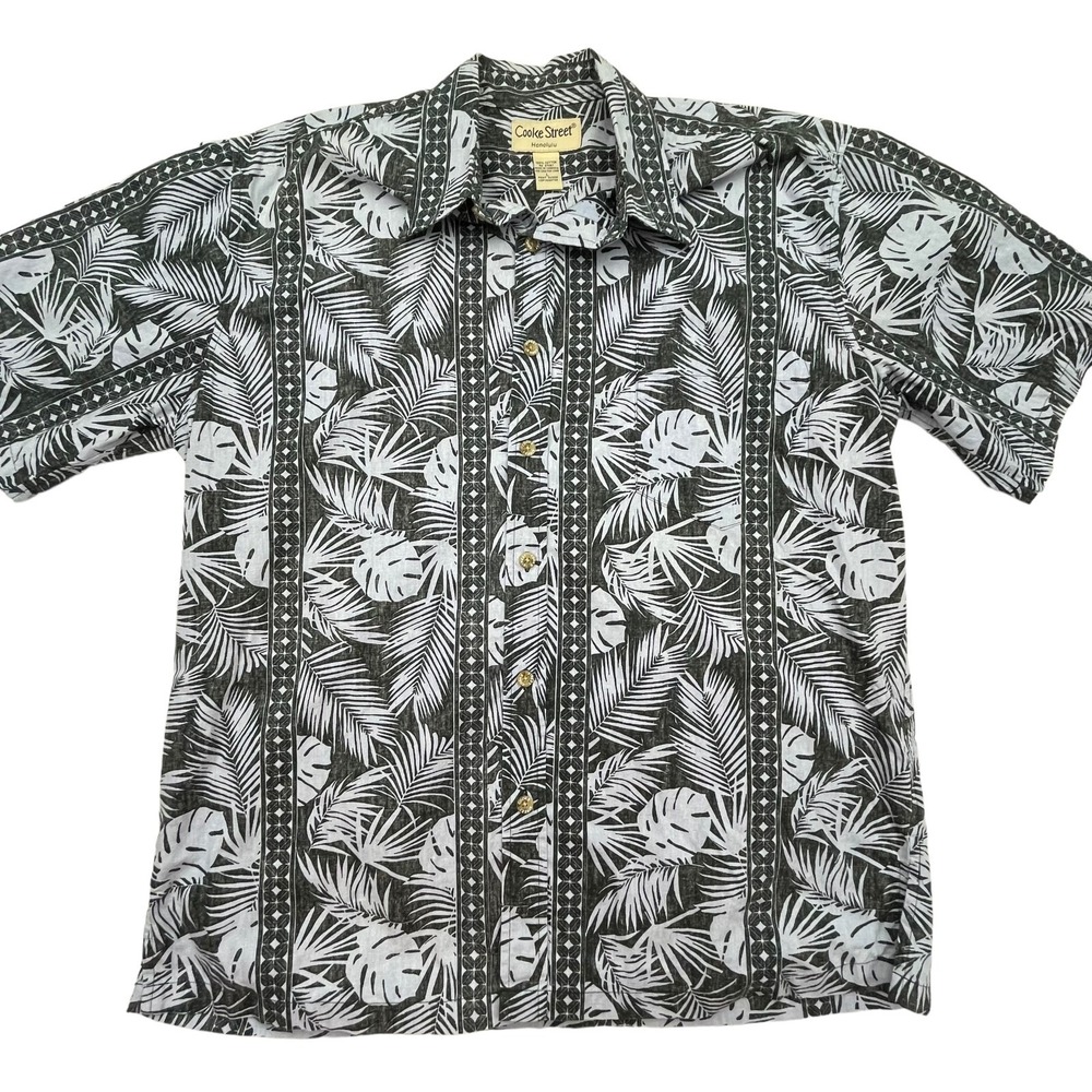 Cooke Street Mens Short Sleeve Button Front Blue Black Hawaiian Aloha Shirt L